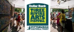 Sign for Dollar Bank Three and Pittsburgh Cultural Trust's Three Rivers Arts Festival