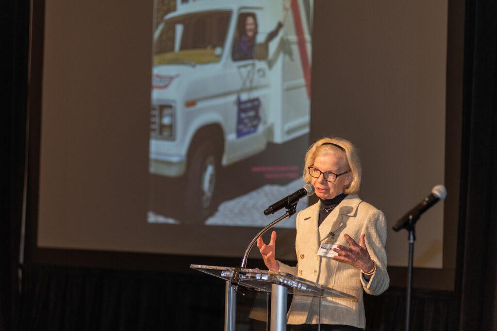 Nancy Murray giving the tribute to Ginny Thornburgh.