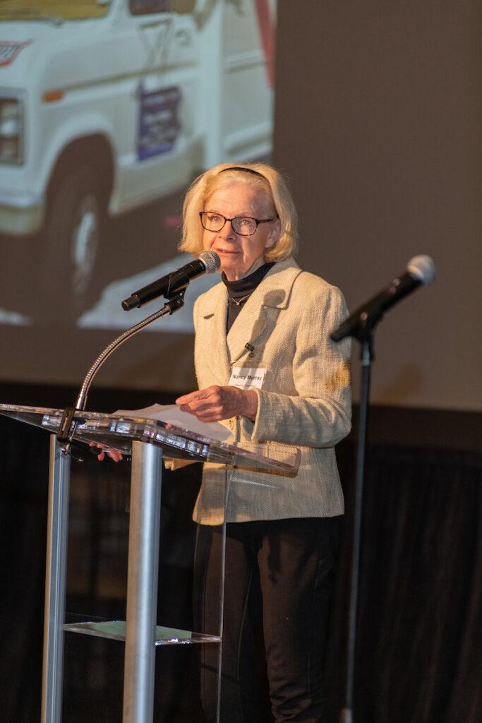 Nancy Murray giving the tribute to Ginny Thornburgh.