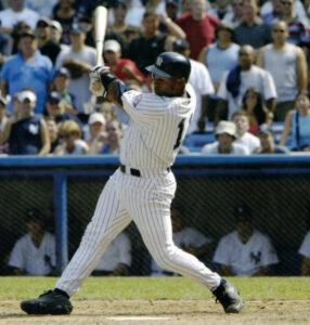 Curtis Pride at the plate, hitting a home run in his first game for the New York Yankees.