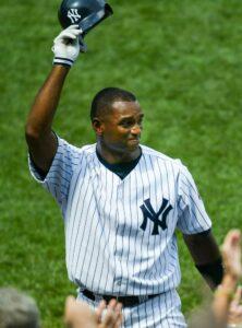 Curtis Pride acknowledges a standing ovation from New York Yankees fans.